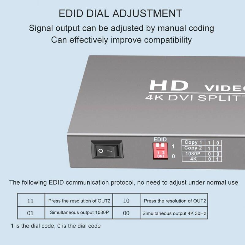فاصل DVI بمنفذين ، شاشة مزدوجة ، 1 في 2 (شق ، إشارة فيديو واحدة إلى شاشة مزدوجة) ، متوافق مع دقة تصل إلى 4K2K/30Hz