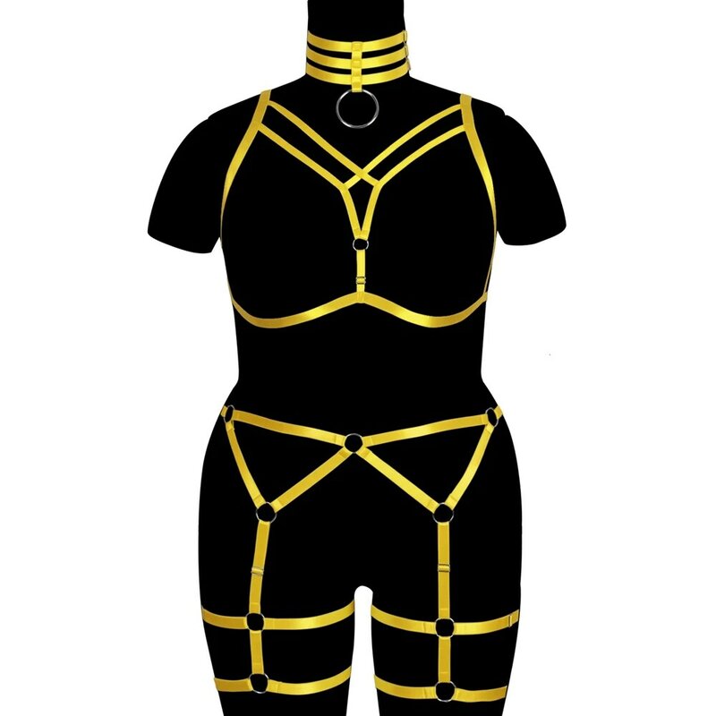 3 قطعة بلوزات الرقبة النساء مفلس كامل الجسم عبودية تسخير حجم كبير مجموعة الملابس الداخلية Harajuku مثير الجسم قفص الصدرية القوطي الحمالات حزام