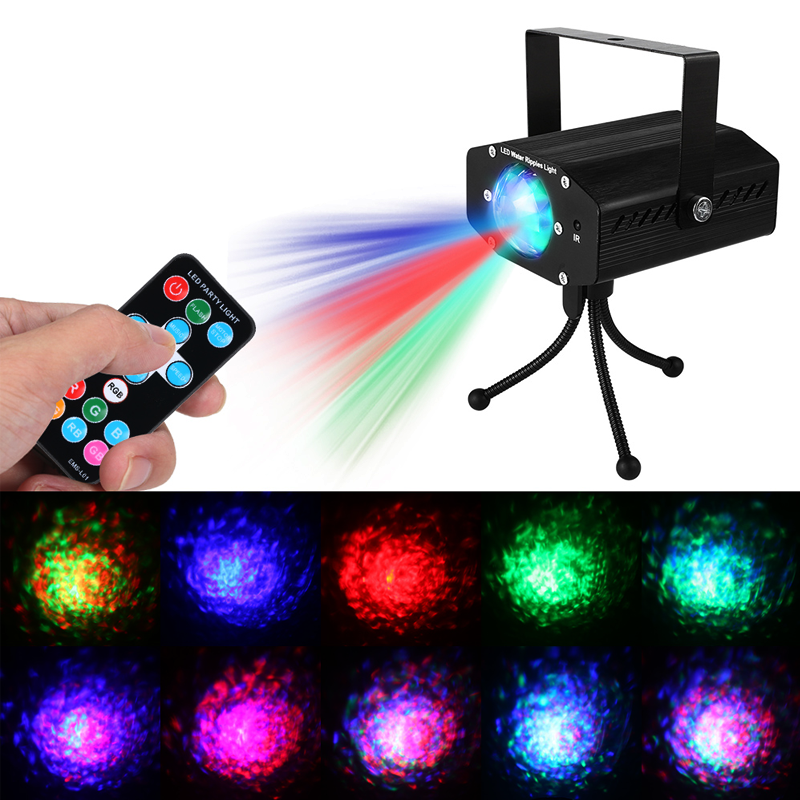 سبائك الألومنيوم عن بعد ملون للتحكم بالألوان الكاملة LED التحكم الصوتي تموجات المياه تأثير ضوء المرحلة لجهاز عرض DJ ديسكو