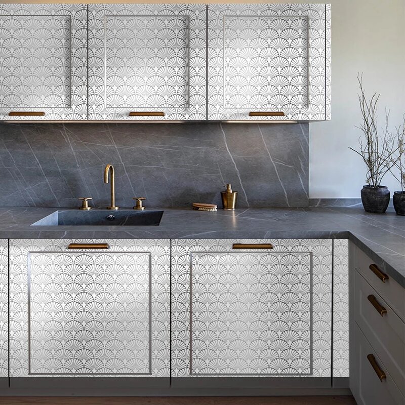 الأبيض والفضي خلفية هندسية قشر و عصا الاتصال ورق حائط ل مفروشات خزانة المطبخ غرفة نوم ذاتية اللصق