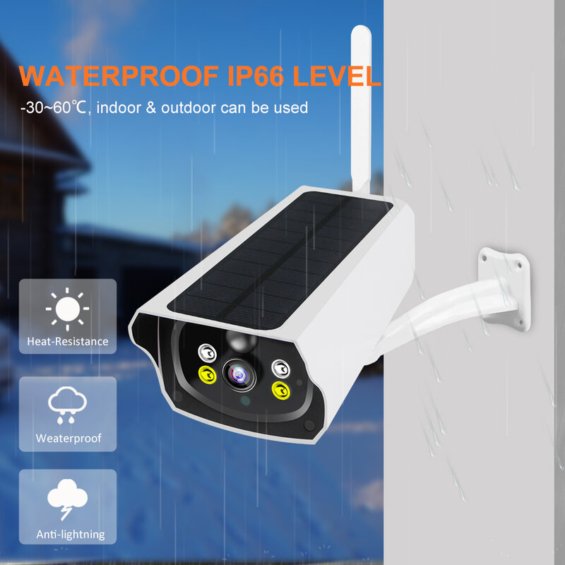 4G LTE بطاقة Sim 1080P IP كاميرا تعمل بالطاقة الشمسية واضحة للرؤية الليلية لوحة طاقة شمسية بطارية قابلة للشحن IP كاميرا مقاوم للماء PIR إنذار