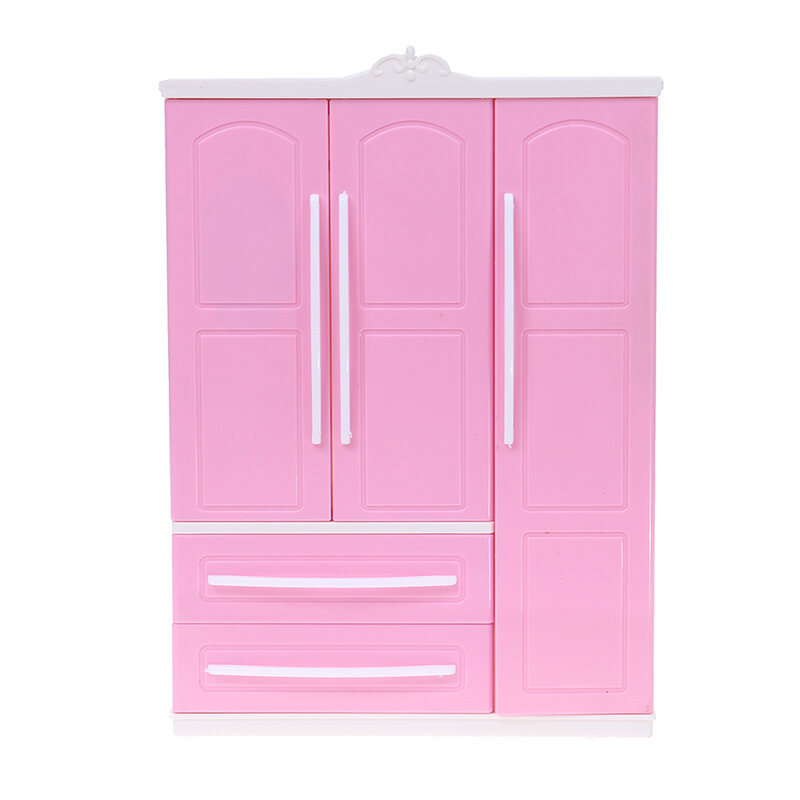 ثلاثة أبواب الوردي خزانة عصرية للدمى الأثاث الملابس والاكسسوارات لعب للبنات لعبة طفل