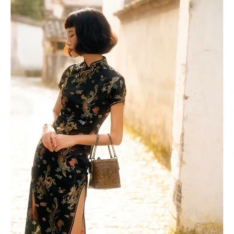 النمط الصيني تشيباو مثير النساء حجم كبير شيونغسام خمر فستان صيني كلاسيكي التنين و فينيكس طويلة Vestidos 4XL 5XL 6XL