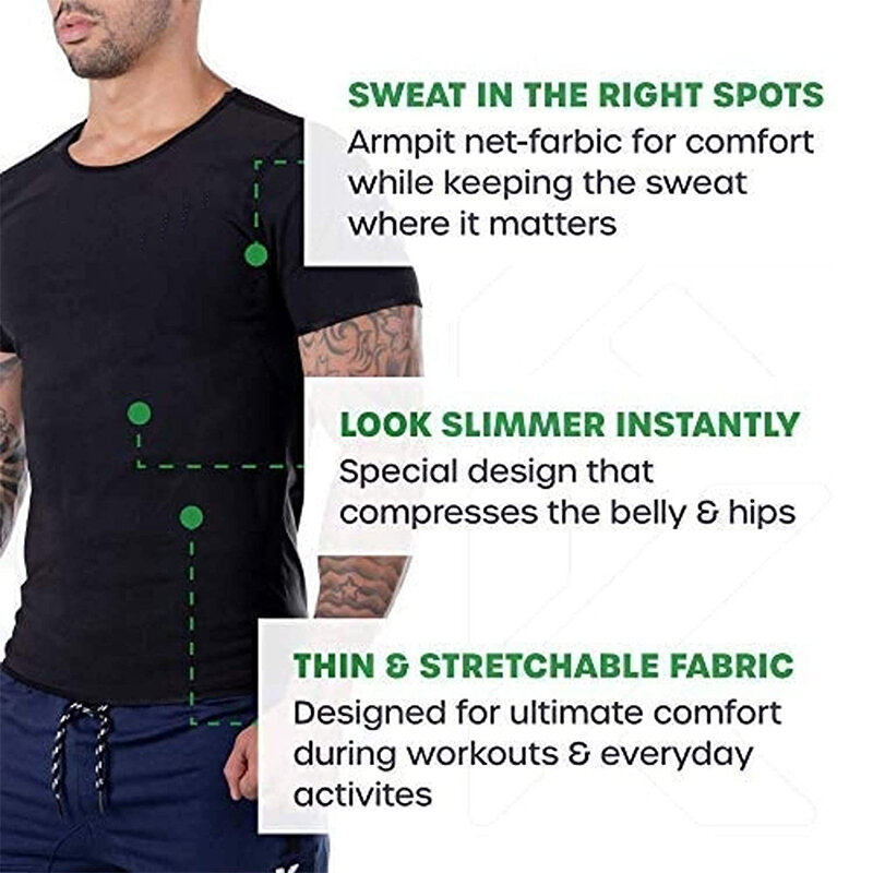 الرجال الحرارة محاصرة قميص عرق محدد شكل الجسم سترة الخصر أنحل ساونا تأثير الدعاوى ملابس داخلية ضغط بلوزة رياضة تي شيرت الأكمام