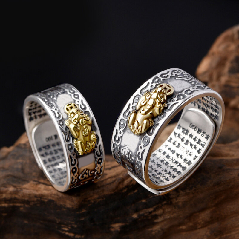 البوذية مجوهرات النساء الرجال هدية الإبداعية رائعة خاتم الاستبداد Pixiu فنغ شوي تميمة الثروة حسن الحظ قابل للتعديل حلقة