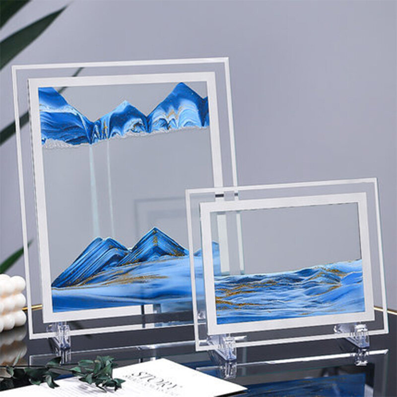 تتحرك صورة فنية الرمال الزجاج المستديرة ثلاثية الأبعاد رمل البحر العميق في عرض الحركة تتدفق الرمال الإطار الرمال اللوحة