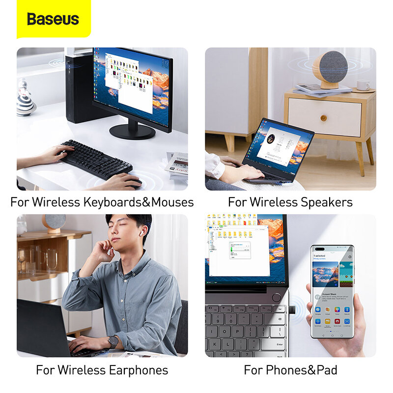 Baseus USB محول بلوتوث دونغل بلوتوث 5.1 استقبال للكمبيوتر ماوس لاسلكي غمبد المتكلم سماعات الصوت USB الارسال