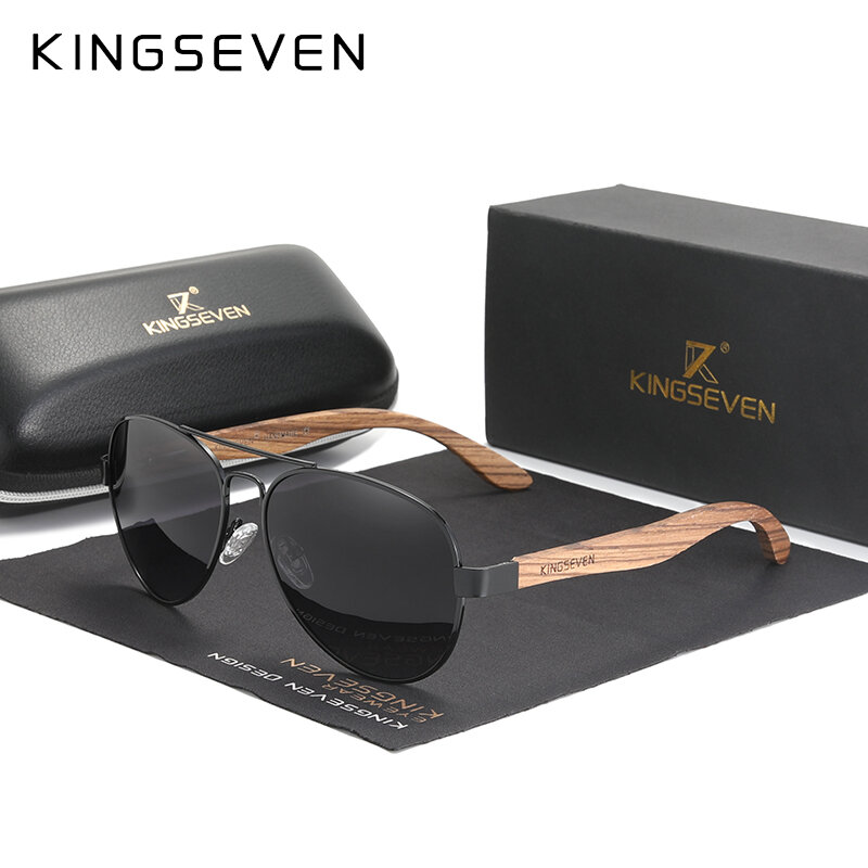 نظارات شمسية KINGSEVEN-صناعة يدوية مستقطبة من الخشب للرجال ، نظارات حماية عاكسة UV400 ، معابد خشبية ، جديدة ، Z5518 ، 2023