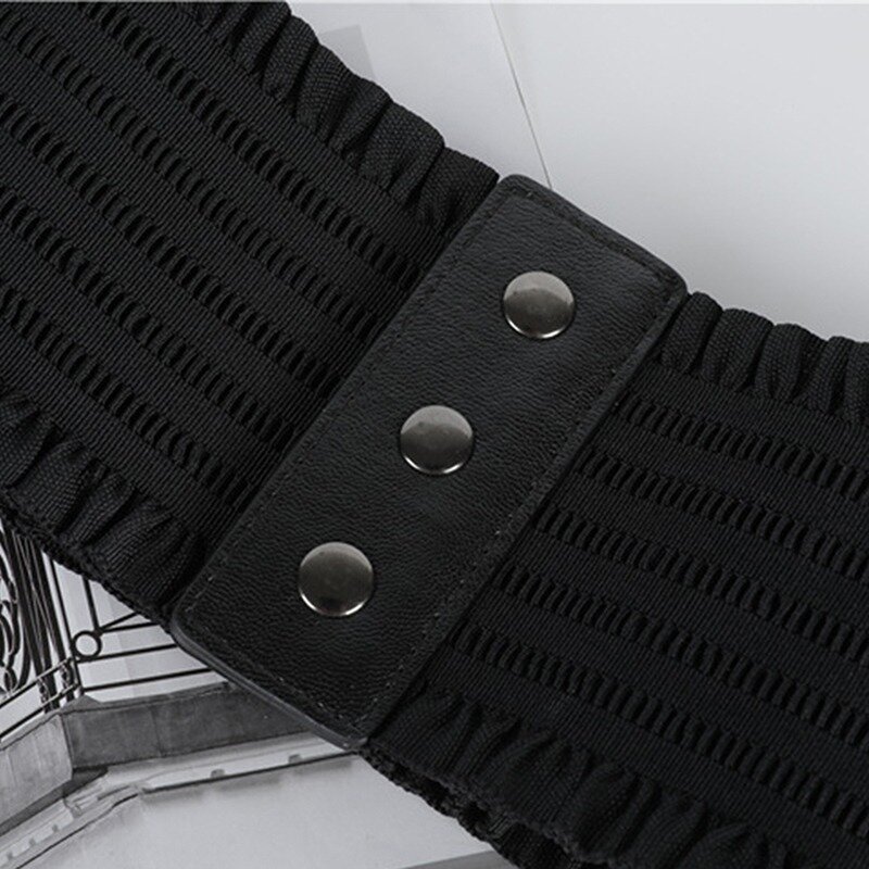 تصميم جديد لعام 2023 حزام نسائي أسود مرن عريض للخصر مصنوع من جلد البولي يوريثان حزام معطف نسائي مصمم للسيدات