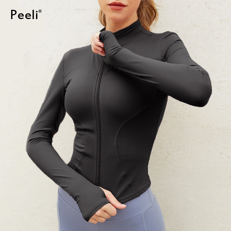 Peeli-سترة رياضية طويلة الأكمام للنساء ، قميص اليوغا اللياقة البدنية الرمز البريدي ، قمة الصالة الرياضية الدافئة ، أكتيفيوير ، معاطف الجري ، ملابس التدريب ، الشتاء