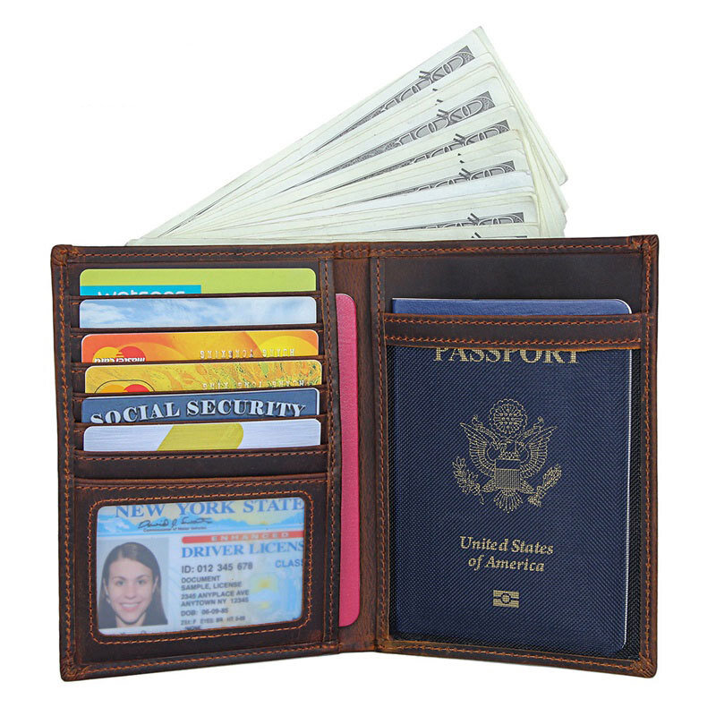 جلد طبيعي جواز سفر محفظة بحامل بطاقات للرجال النساء السفر الائتمان معرف البنك حامل بطاقة حامل تذاكر حقيبة مستندات