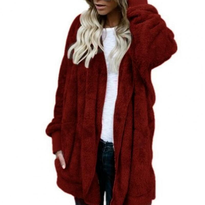 80% مبيعات ساخنة! الشتاء المرأة سترة معطف حجم كبير الصلبة فو الفراء معطف مقنع كم طويل الخريف الشتاء معطف دافئ