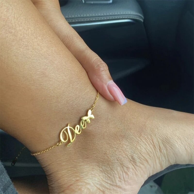 العرف اسم خلخال ل الفولاذ المقاوم للصدأ للنساء الكوبية سلسلة شخصية لوحة الساق سلسلة مجوهرات للقدم هدية