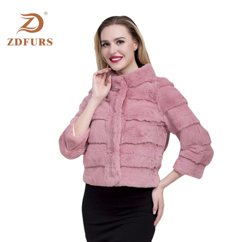 ZDFURS * 2019 جديد اليوسفي طوق سترة قصيرة 100% بيلت كامل حقيقي ريكس الأرنب معطف الفرو شريط خط الخصر الطبيعي