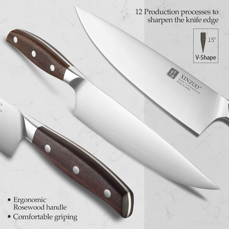 XINZUO جودة عالية 3.5 + 5 + 8 + 8 + 8 "تقطيع فائدة الساطور الشيف سكين ألمانيا 1.4116 الفولاذ المقاوم للصدأ 1 قطعة 5 قطعة سكين المطبخ