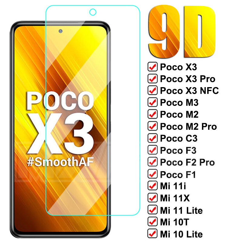 9D الزجاج المقسى ل Xiaomi بوكو X3 NFC X2 M3 M2 C3 F2 برو F3 واقية فيلم مي 10 10T 11 لايت 11X برو 10i 11i مزيج 2 3 الزجاج