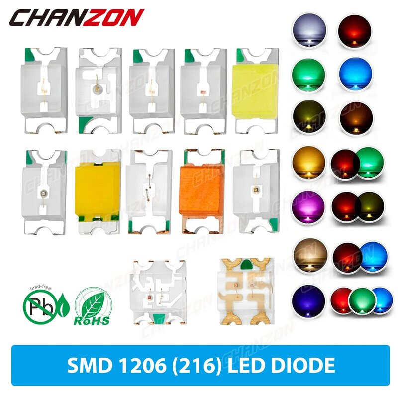 SMD LED مع صمام ثنائي متعدد الألوان منبعث ، أبيض دافئ ، أحمر ، أخضر ، أزرق ، أصفر ، برتقالي ، أرجواني ، وردي ، RGB ،