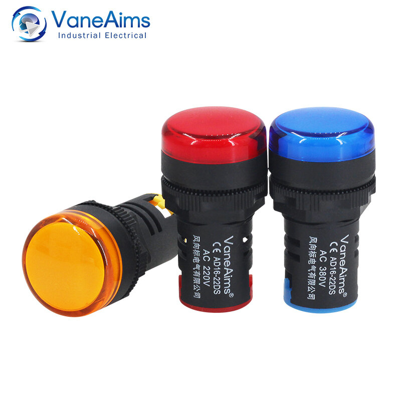 VaneAims البلاستيك مصباح إشارة الطاقة AD16-22DS مؤشر LED صغير ضوء الخرز 12 فولت 24 فولت 220 فولت الأحمر الأبيض الأخضر الأزرق والأصفر