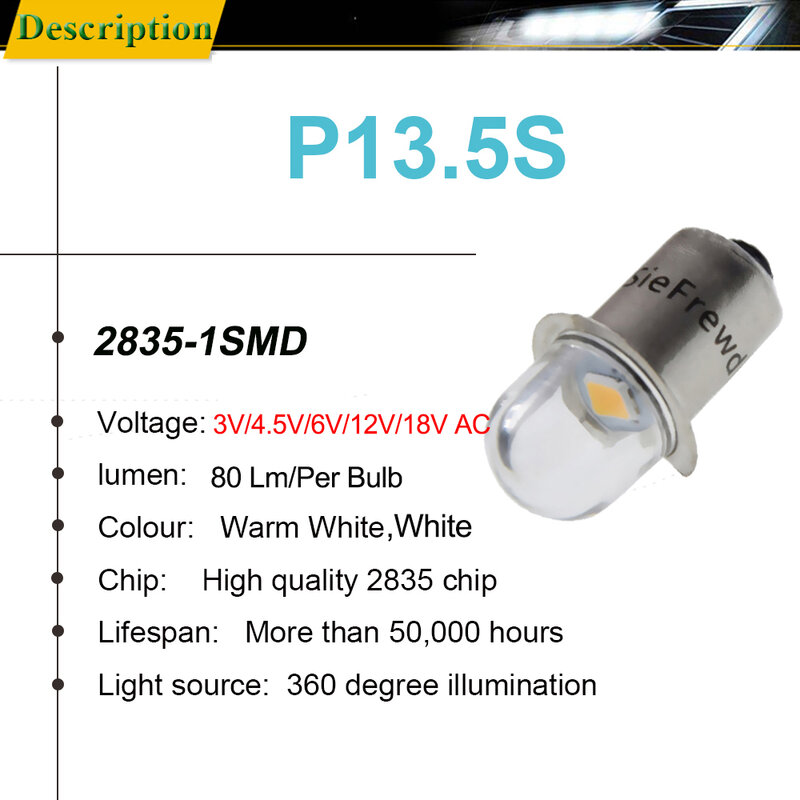 4 قطعة أبيض دافئ P13.5s Pr2 Pr3 LED لمبة 2835 1SMD مصباح يدوي الشعلة استبدال رئيس ضوء توفير الطاقة مصباح العمل 3 فولت 4.5 فولت 6 فولت 12 فولت 18 فولت