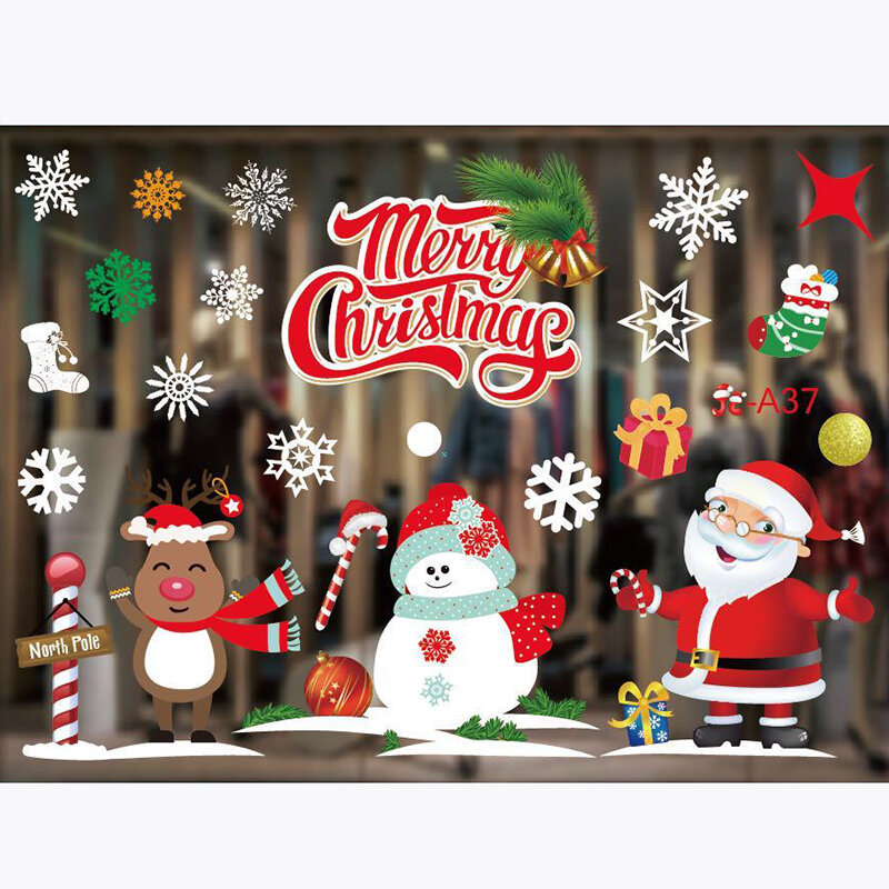 1 مجموعة ملصقات عيد الميلاد للنوافذ زينة سانتا ثلج الأيائل ندفة الثلج ملصق لاصق لامع ورائع ل 2022 عيد الميلاد زجاج النافذة ديكور الباب