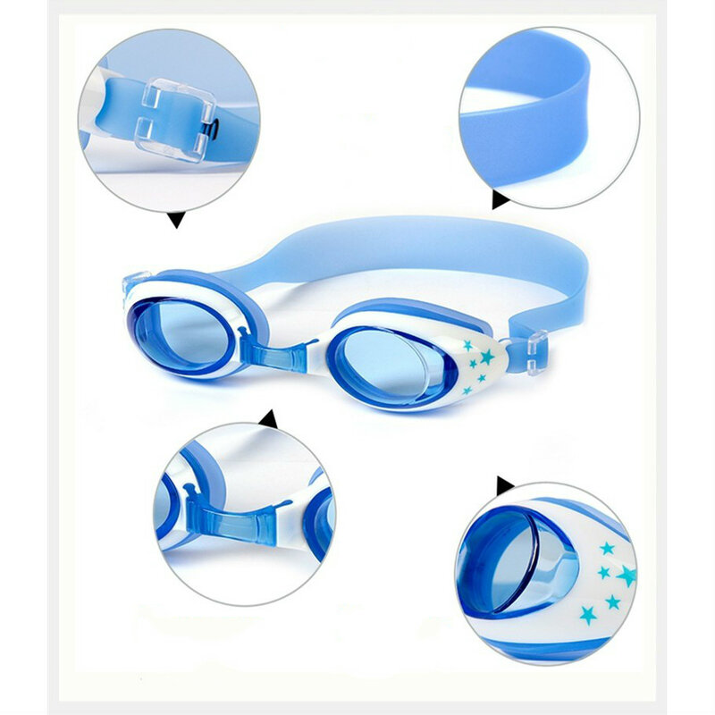 نظارات الوقاية للسباحة الاطفال عمر 5-13 نظارات سباحة مضادة للماء واضح مكافحة الضباب UV حماية لينة سيليكون الإطار و حزام