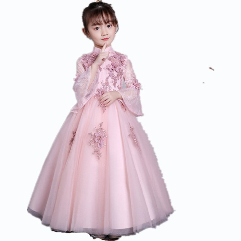 فستان الأميرة الوردي للأطفال فستان الأميرة pettu تنورة سوبر الجنية شيونغسام فستان حفلة عيد ميلاد زهرة فتاة فستان تنورة الصينية
