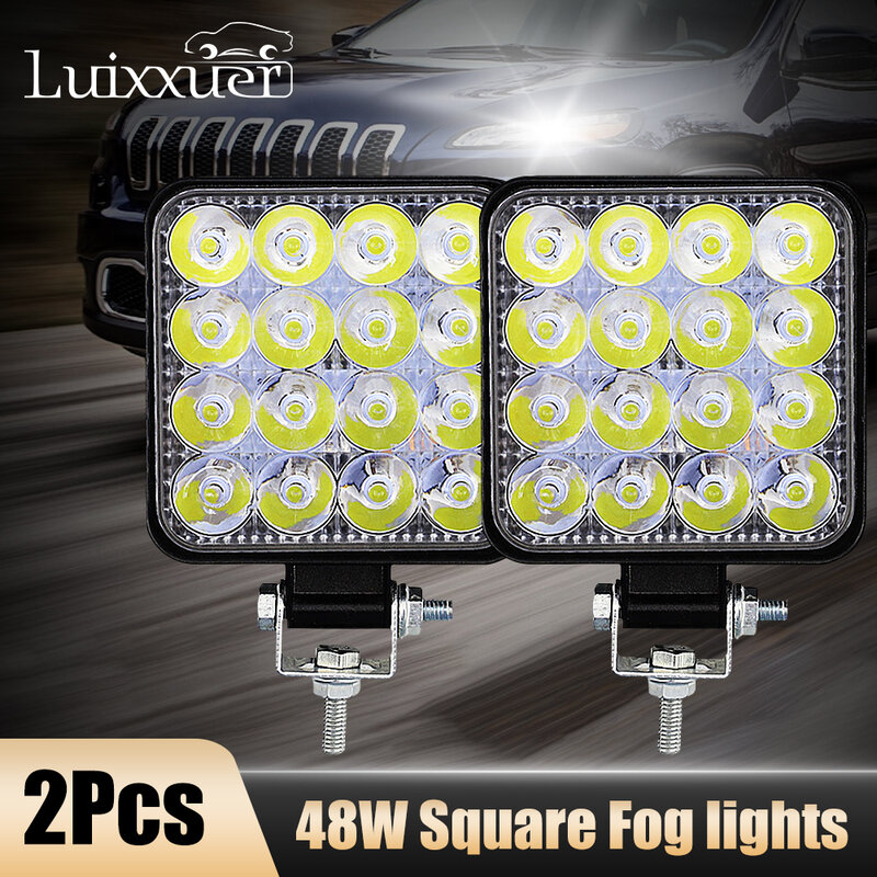 2 قطعة 48 واط مربع أضواء السيارة الضباب مصباح ليد ثنائي الصمام المصابيح الأمامية SUV شاحنة القيادة الأضواء ضوء العمل للتخييم إصلاح السيارات