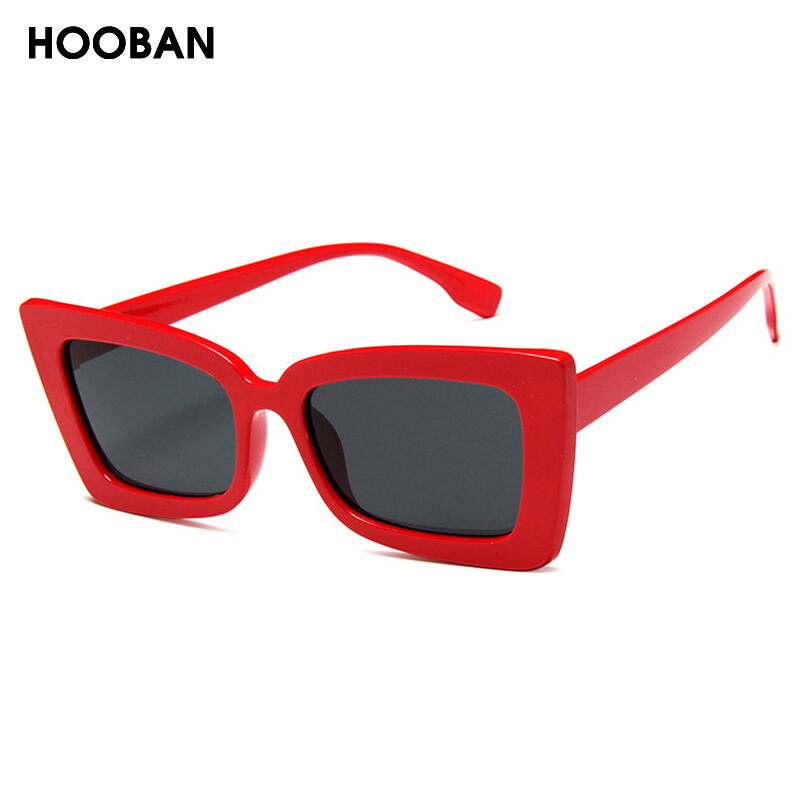 هوبان خمر مستطيل النساء الرجال نظارات شمسية موضة Cateye العلامة التجارية مصمم النظارات الشمسية الإناث الذكور الرجعية في الهواء الطلق