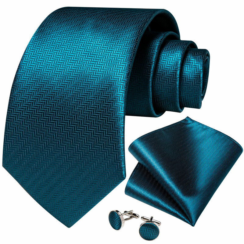 Luxury Ties For Men Wedding Accessories 8cm Silk Teal Blue Neck Tie Pocket Square Cufflinks Set Gifts For Men Wholesale