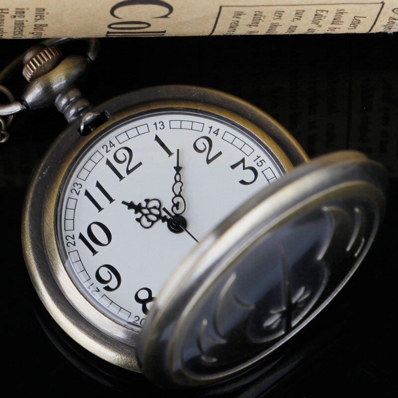 Steampunk أجنحة كوارتز ساعة الجيب مع سلسلة قلادة المرأة هدية ساعة رجالي برونزية فوب الساعات مع سلسلة