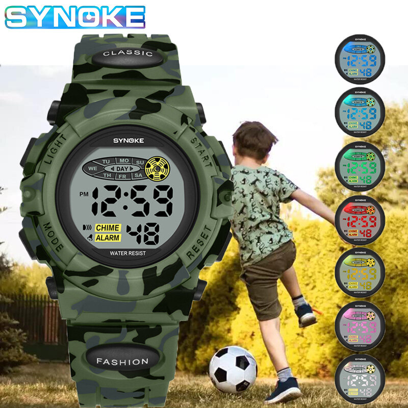 ساعات رسمية للأطفال من SYNOKE موضة 9035 ، ساعات يد إلكترونية رقمية LED للأولاد والبنات ، ساعات رياضية للأطفال ، ساعات للأطفال