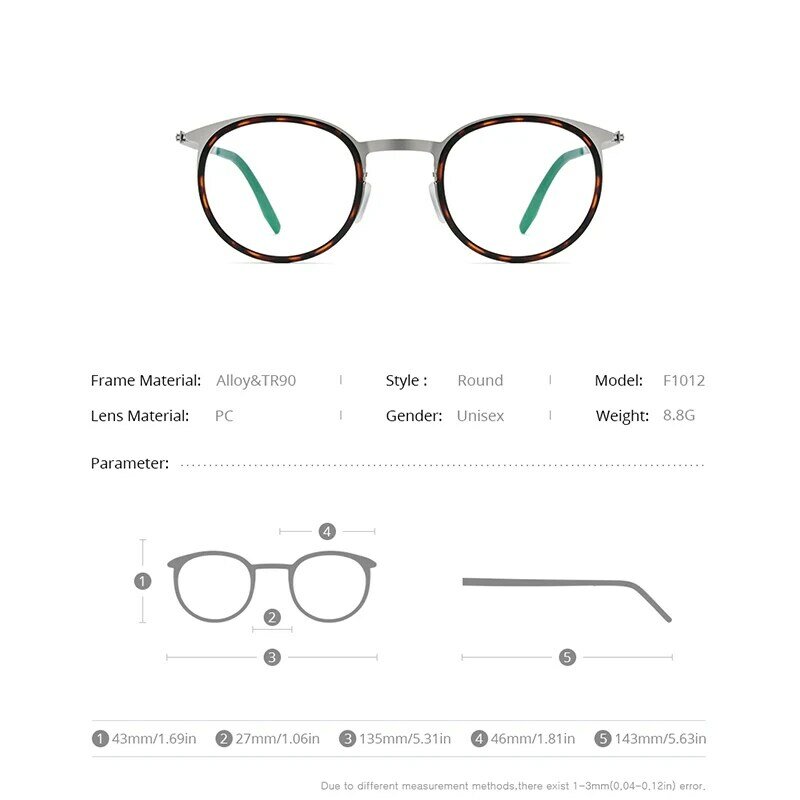 FONEX خلات سبائك النظارات الإطار الرجال النساء Vintage قصر النظر المستديرة البصرية وصفة النظارات بدون مسامير الكورية نظارات F1012
