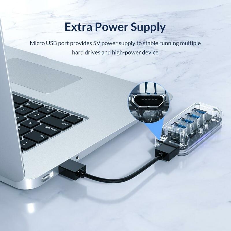 ORICO سلسلة شفافة USB HUB متعدد 4 7 ميناء عالية السرعة USB3.0 الخائن مع مايكرو USB منفذ الطاقة لأجهزة الكمبيوتر المحمول OTG محول