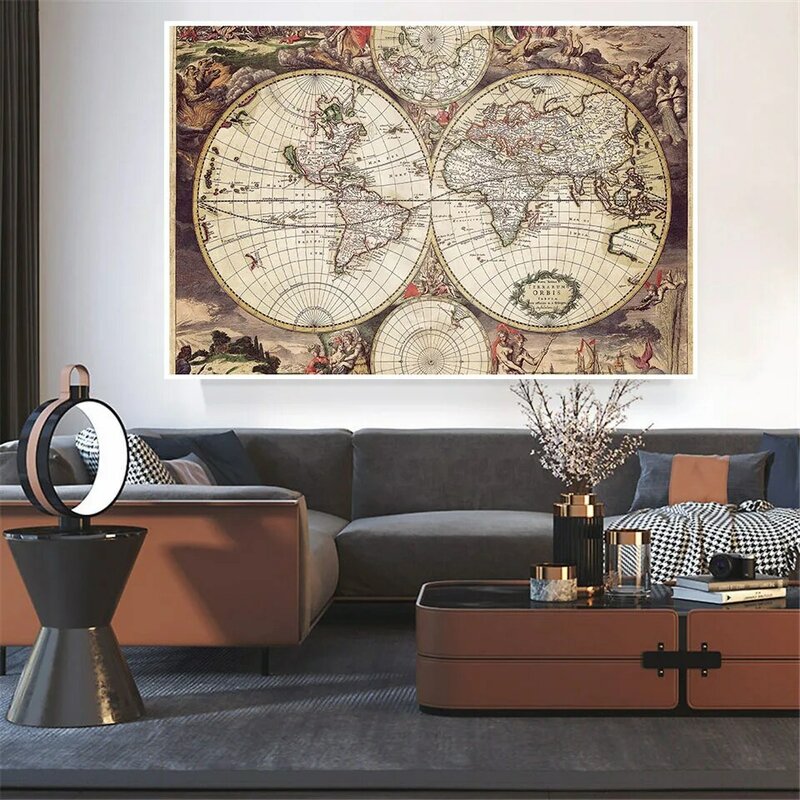 5*3 أقدام Vintage خريطة العالم غير المنسوجة قماش اللوحة القرون الوسطى اللاتينية ملصق فني غرفة المعيشة ديكور المنزل اللوازم المدرسية