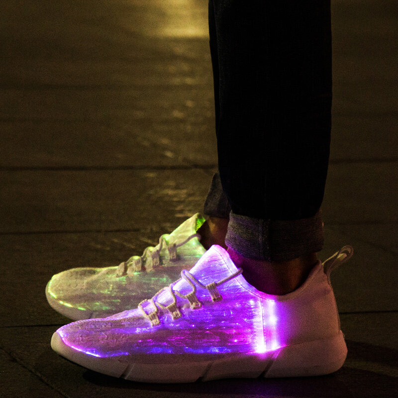 Size25-46 الألياف البصرية النسيج تضيء الأحذية 11 ألوان وامض الفتيات والفتيان USB قابلة للشحن مضيئة أحذية رياضية مع الضوء