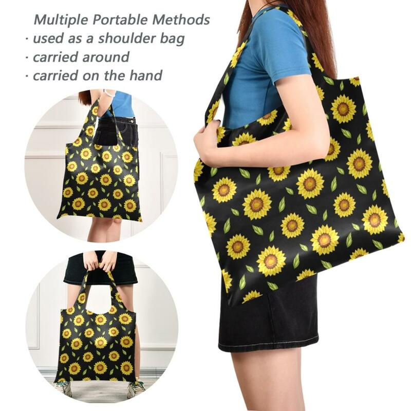 2021 جديد قابلة لإعادة الاستخدام عباد الشمس أكياس التسوق النساء حقيبة قابلة للطي المحمولة القماش ايكو كيس بقالة للطي حقائب سعة كبيرة