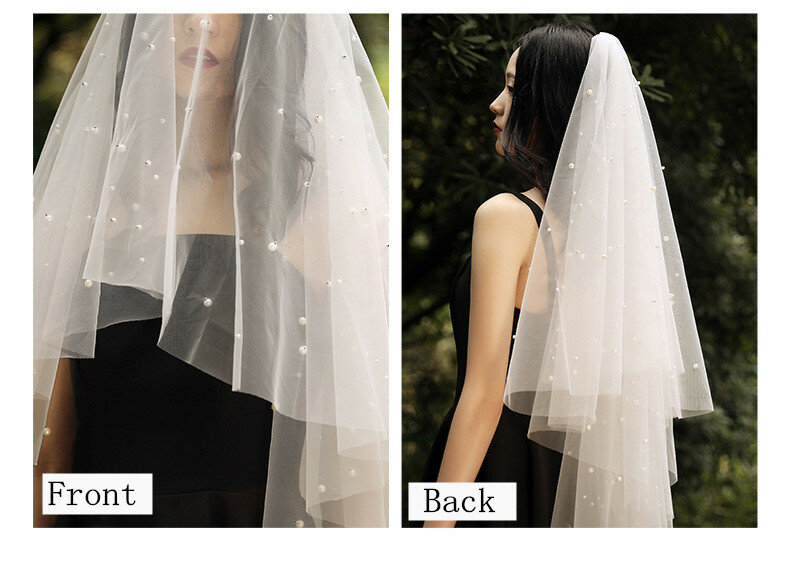 JaneVini-طرحة زفاف قصيرة من التول باللؤلؤ العاجي ، 2020 متر ، طبقتين ، إكسسوارات الزفاف ، بدون مشط ، 1.5