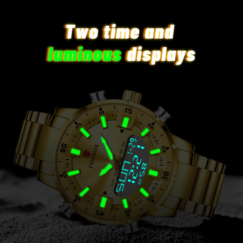 LIGE 2023 العلامة التجارية الجديدة الفاخرة الرجال الموضة الساعات الذهب الفولاذ المقاوم للصدأ الرياضة على مدار الساعة الرقمية التناظرية ساعة كوارتز كبيرة للرجل