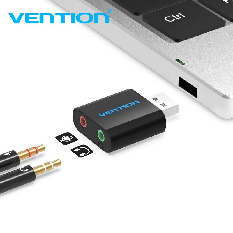 بطاقة صوت Vention USB ، واجهة صوت خارجية ، 3.5 مللي متر ، ميكروفون ، محول صوت لأجهزة الكمبيوتر المحمول ، PS4 ، سماعات الرأس