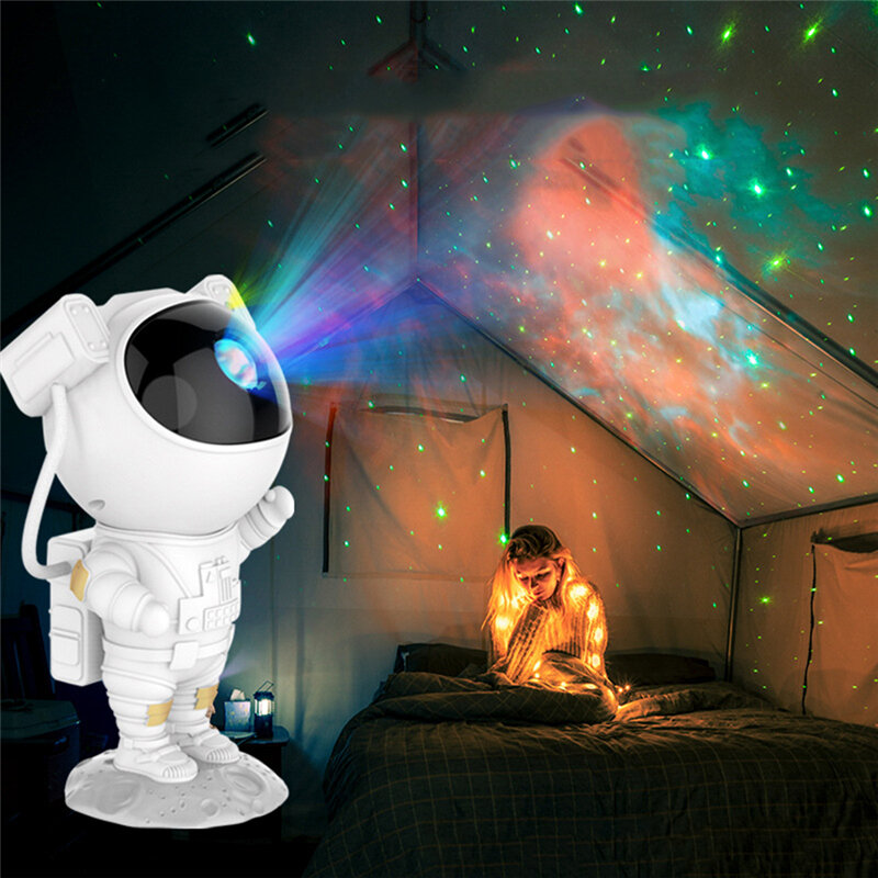 رومانسية السماء المرصعة بالنجوم العارض الفضاء رائد الفضاء شكل الإبداع Led أضواء ليلية لطيف ديكور غرفة نوم السرير الجدول مصباح الحلي