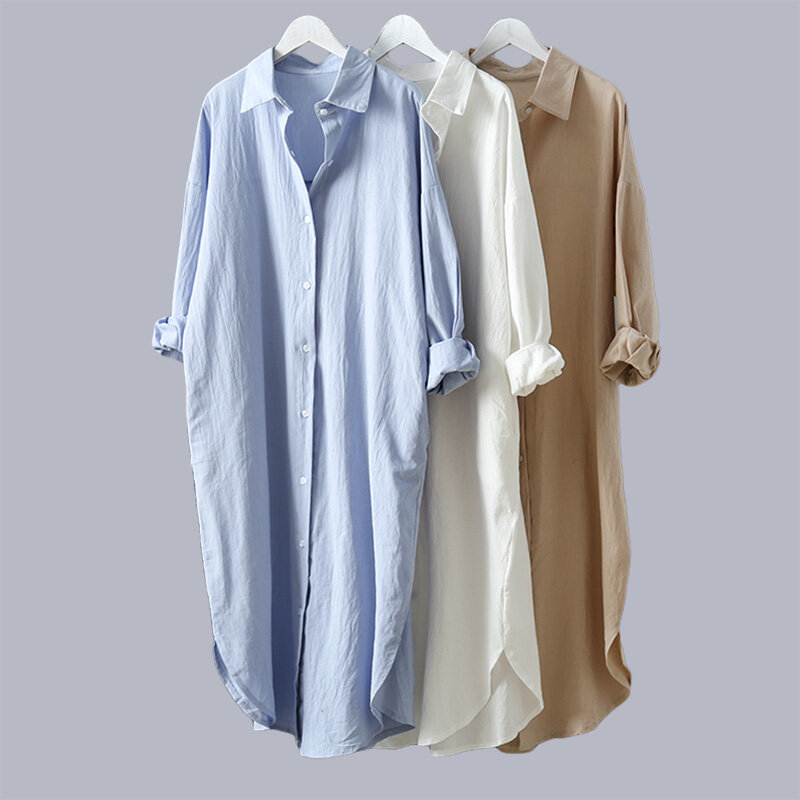 بلوزات نسائية قطنية عالية الجودة من blosu لربيع وصيف بأكمام طويلة قمصان بيضاء صلبة فضفاضة قطع علوية للسيدات غير رسمية