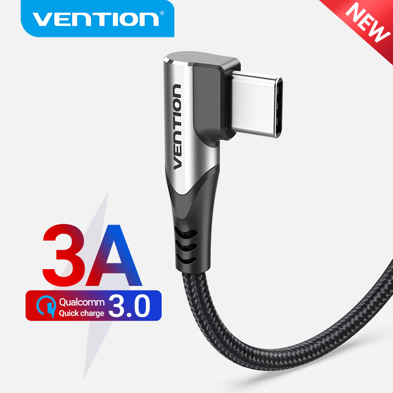Vention USB نوع C كابل 3A 90 درجة شاحن كابل شحن سريع لعبة لسامسونج S10 شاومي mi9 10 برو الهاتف USB C كابلات الحبل