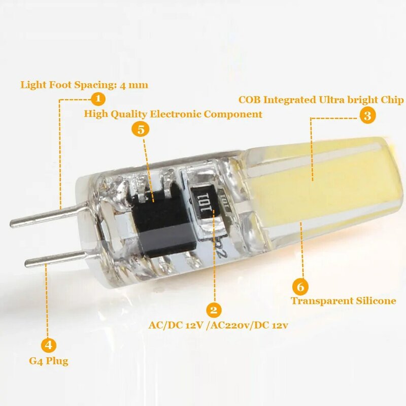 مصباح ليد COB G4 قابل للتعتيم ، تيار متردد ، تيار مستمر ، تعتيم ، 12 فولت ، V ، 3 واط ، 6 واط ، COB SMD ، مصابيح إضاءة ، استبدال الهالوجين ، الأضواء الكاشفة ، الثريا