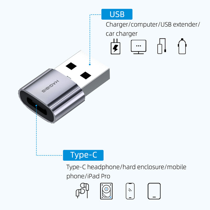 محول USB من Hagibis ذكر إلى نوع C أنثى من النوع C إلى كابل شاحن محول آيفون 11 12 Mini Pro Max Airpods iPad Data