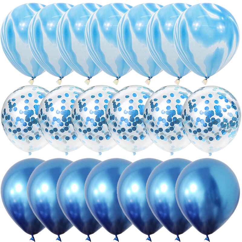 40 قطعة مجموعة الأزرق العقيق الرخام بالونات البالونات الفضة الزفاف عيد الحب استحمام الطفل حفلة عيد ميلاد زينة