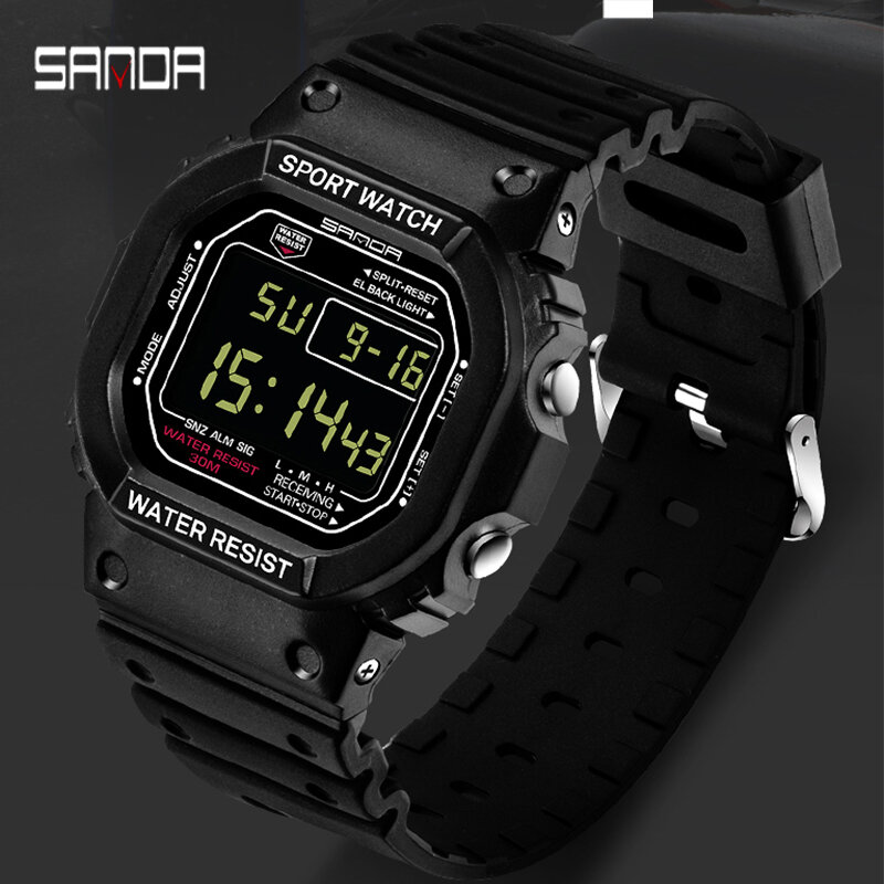 SANDA ماركة ساعة موضة LED الرقمية الرياضة العسكرية الساعات الإلكترونية المعصم الفرقة ساعة السيدات ساعة بحزام مطّاطي Reloj de hombre