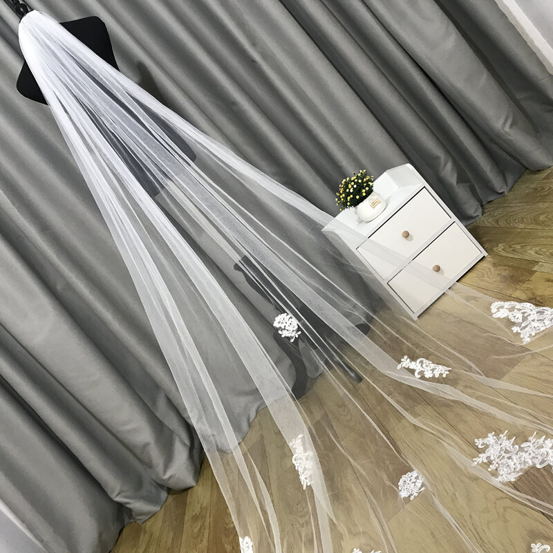 طرحة زفاف أبيض/عاجي ، صور حقيقية 2020 ، ذيل طويل 3 متر ، دانتيل ، مقدمة مانتيلا ، إكسسوارات الزفاف Veu De Noiva