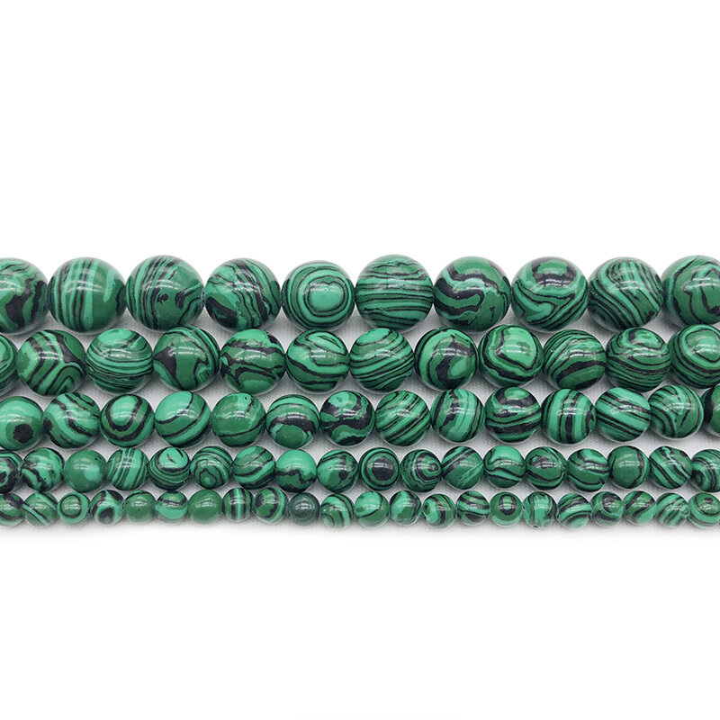 خرز دائري من حجر الملكيت الأخضر الطبيعي ، لصنع المجوهرات ، حبلا 15 بوصة ، 4 6 8 10 12 14 مللي متر ، بالجملة