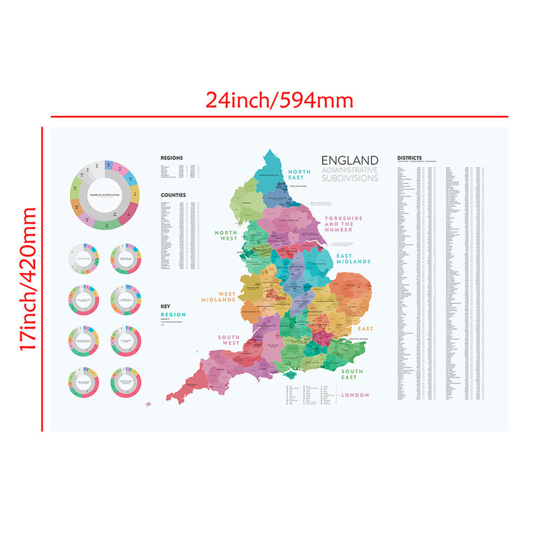 59*42 سنتيمتر خريطة إنجلترا التقسيمات الإدارية صغيرة الحجم المشارك قماش اللوحة ديكور المنزل السفر اللوازم المدرسية