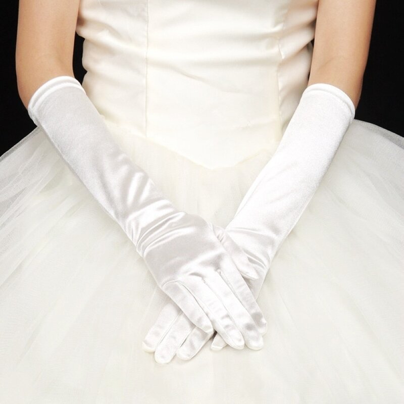 قفازات الزفاف الزفاف الساتان طويل الاصبع أبيض أسود العاج اكسسوارات الزفاف